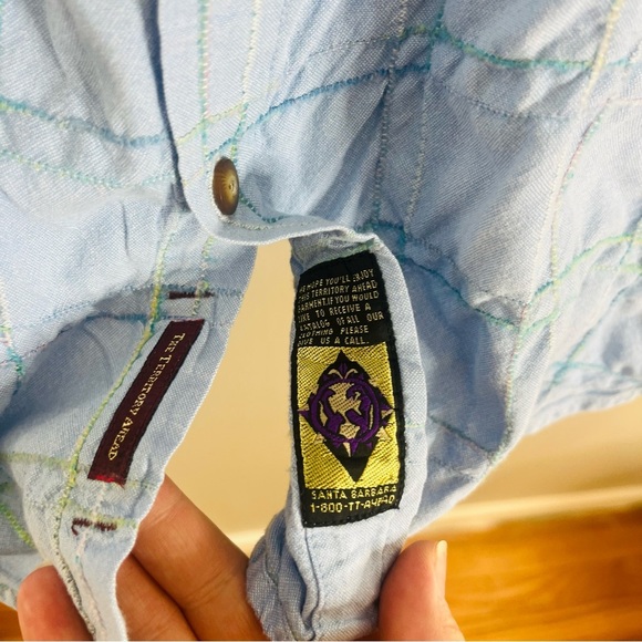 The Territory Ahead Men Size Large Embroidered Plaid Blue Button Down Shirt MM2 - Picture 4 of 6